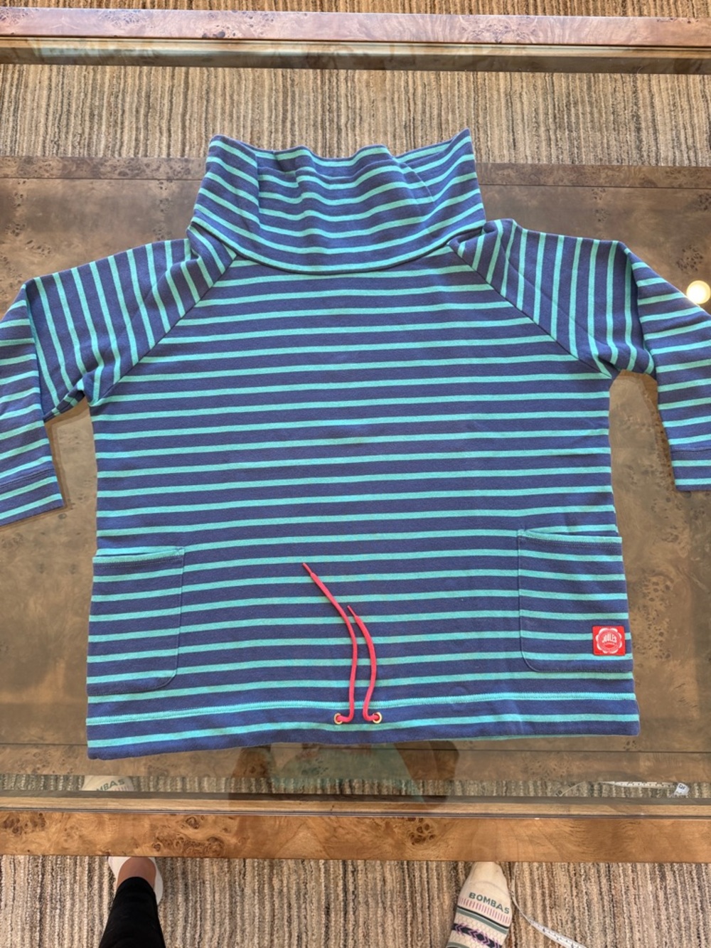 Joules Blue and Teal Striped Funnel Neck Sweatshirt